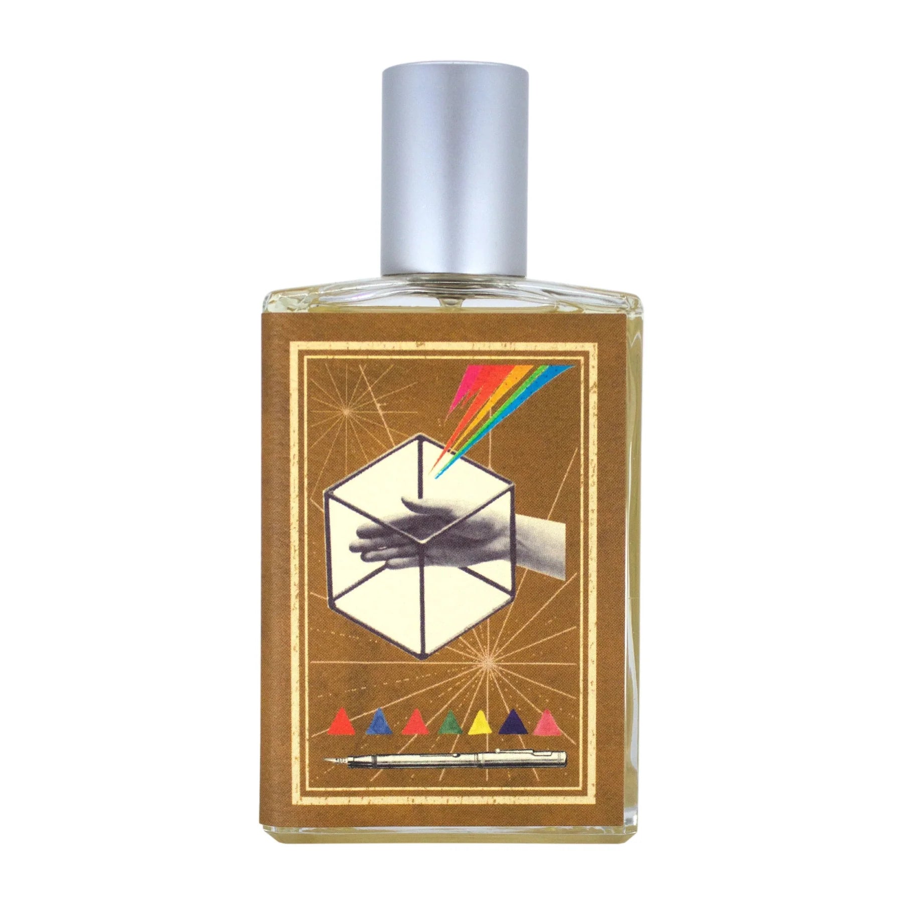 Imaginary Authors Memoirs of a Trespasser fragrance decant, warm amber background, minimalist aesthetic.